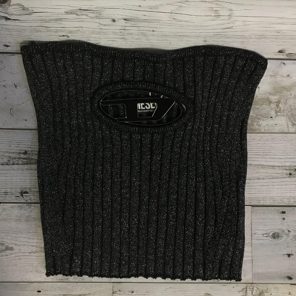 DIESEL logo-plaque ribbed-knit top